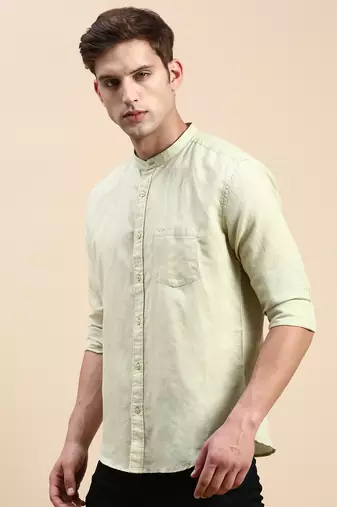 Showoff men's long sleeves solid sea green shirt