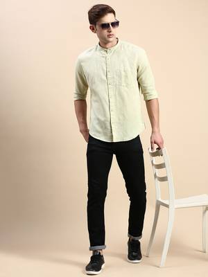 Showoff men's long sleeves solid sea green shirt 5