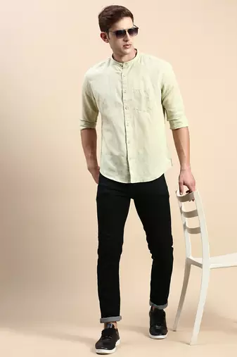 Showoff men's long sleeves solid sea green shirt