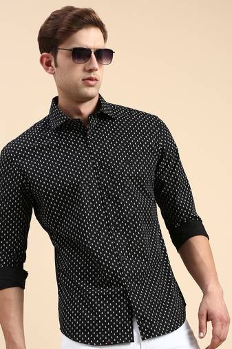 men's long sleeves conversational black shirt