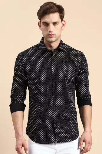 men's long sleeves conversational black shirt