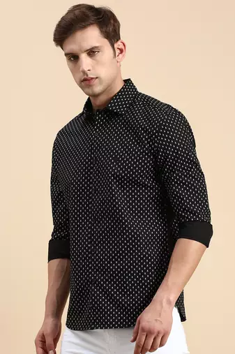 men's long sleeves conversational black shirt