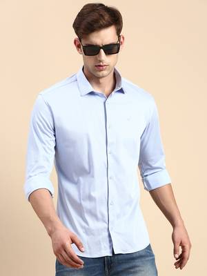 men's long sleeves solid blue shirt 1