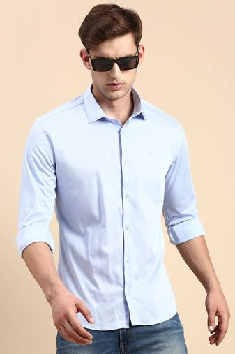 men's long sleeves solid blue shirt