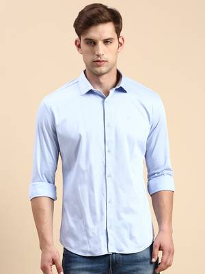 men's long sleeves solid blue shirt 2