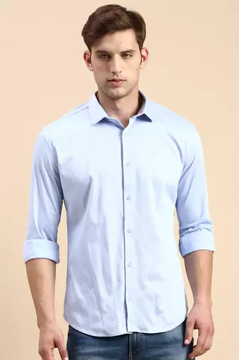men's long sleeves solid blue shirt