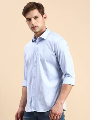 men's long sleeves solid blue shirt 3