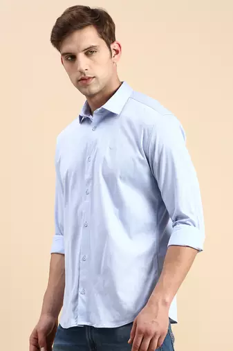 men's long sleeves solid blue shirt
