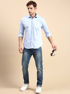 men's long sleeves solid blue shirt 5