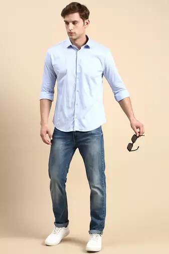 men's long sleeves solid blue shirt