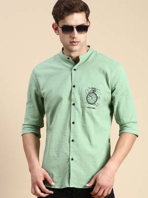 men's long sleeves solid green shirt 1