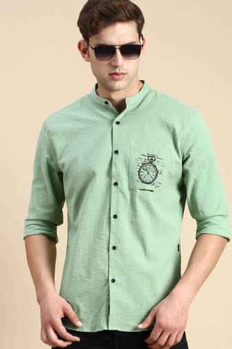 men's long sleeves solid green shirt
