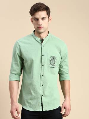 men's long sleeves solid green shirt 2