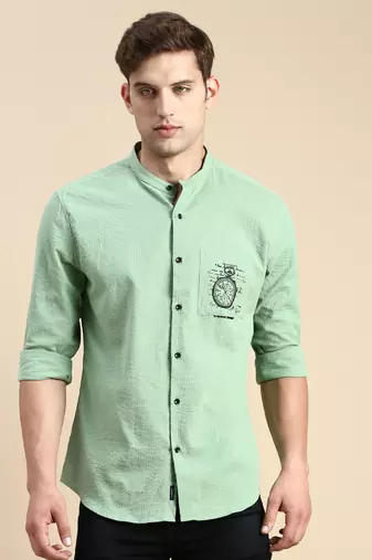 men's long sleeves solid green shirt