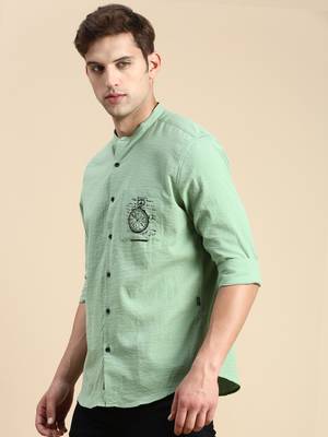 men's long sleeves solid green shirt 3