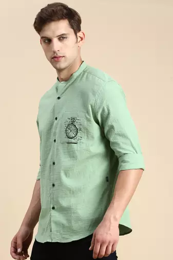 men's long sleeves solid green shirt