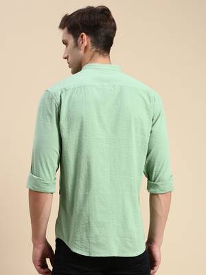 men's long sleeves solid green shirt 4