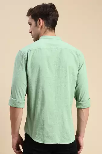 men's long sleeves solid green shirt