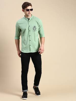 men's long sleeves solid green shirt 5