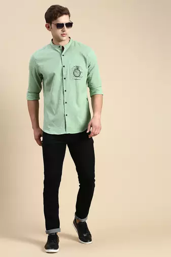 men's long sleeves solid green shirt