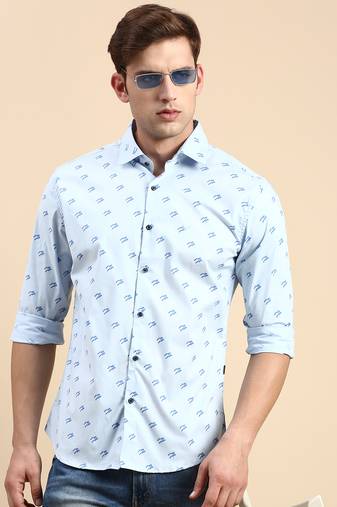 men's long sleeves abstract blue shirt