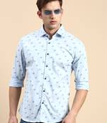 men's long sleeves abstract blue shirt
