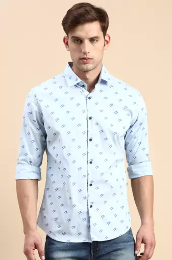 men's long sleeves abstract blue shirt