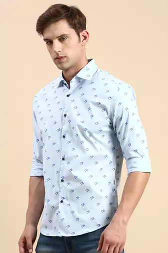 men's long sleeves abstract blue shirt