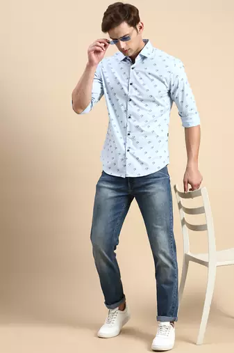 men's long sleeves abstract blue shirt