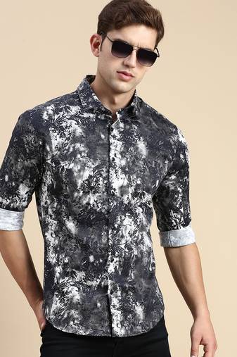 men's long sleeves abstract black shirt
