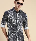 men's long sleeves abstract black shirt