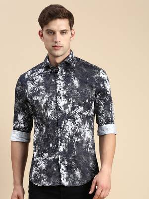 men's long sleeves abstract black shirt 2
