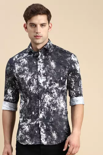 men's long sleeves abstract black shirt