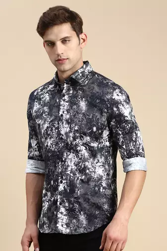 men's long sleeves abstract black shirt