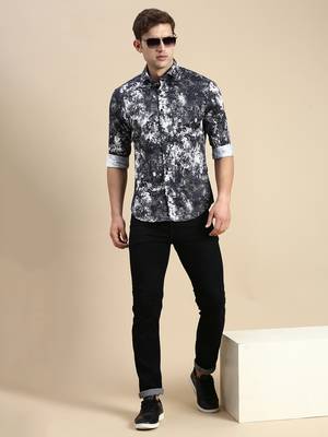 men's long sleeves abstract black shirt 5