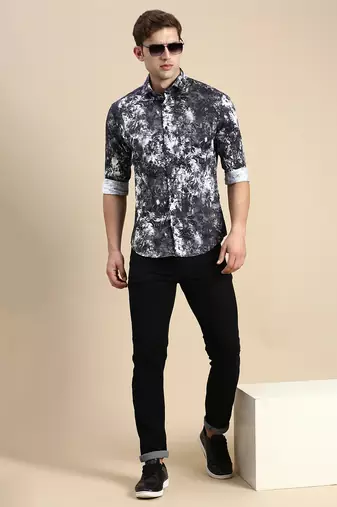 men's long sleeves abstract black shirt