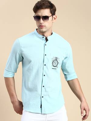 men's long sleeves solid turquoise blue shirt 1