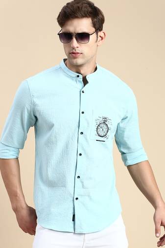 men's long sleeves solid turquoise blue shirt