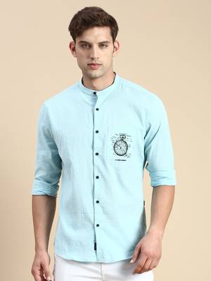 men's long sleeves solid turquoise blue shirt 2