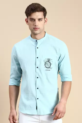 men's long sleeves solid turquoise blue shirt