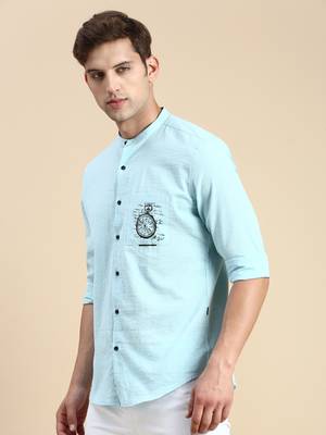 men's long sleeves solid turquoise blue shirt 3