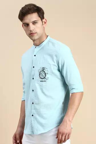 men's long sleeves solid turquoise blue shirt