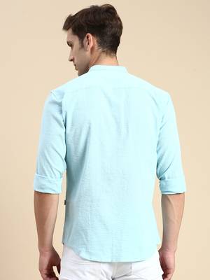 men's long sleeves solid turquoise blue shirt 4