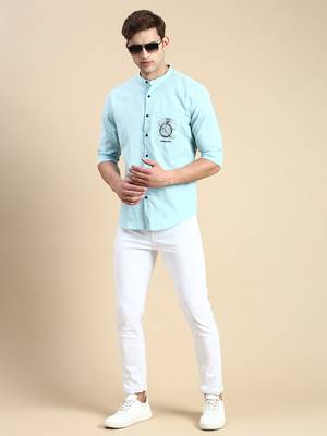 men's long sleeves solid turquoise blue shirt 5