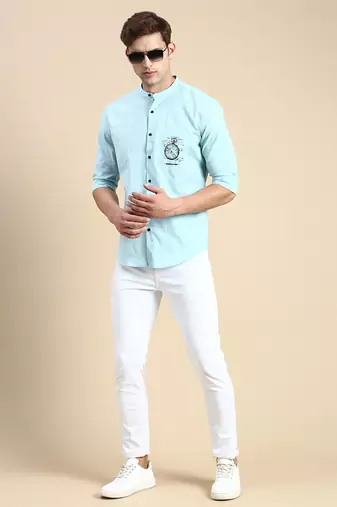 men's long sleeves solid turquoise blue shirt