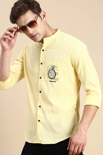 men's long sleeves solid yellow shirt