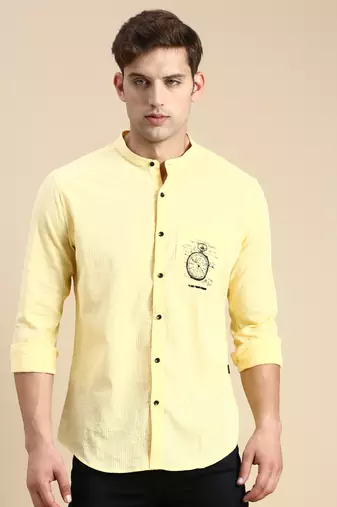 men's long sleeves solid yellow shirt