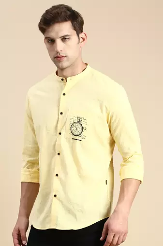 men's long sleeves solid yellow shirt