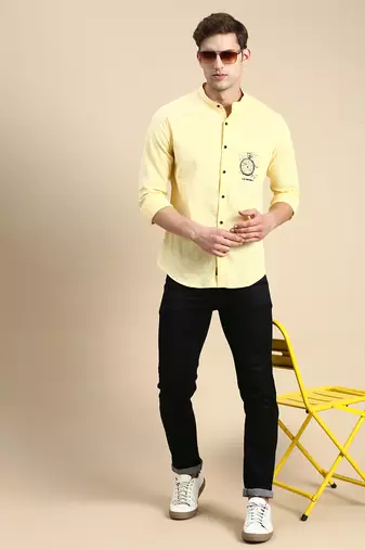 men's long sleeves solid yellow shirt