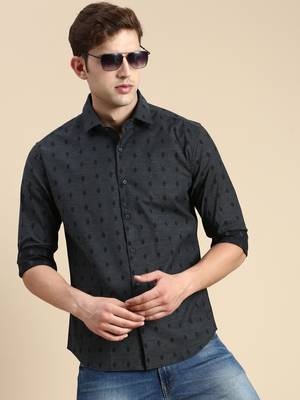 men's long sleeves solid navy blue shirt 1